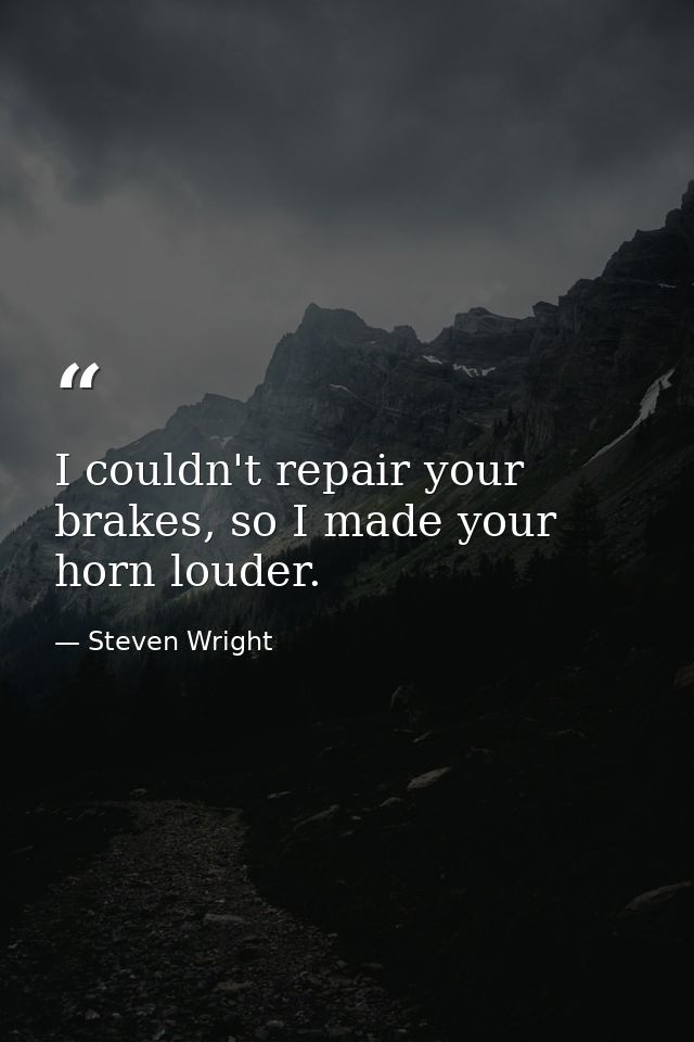 I couldn't repair your brakes, so I made your horn louder. — Steven Wright