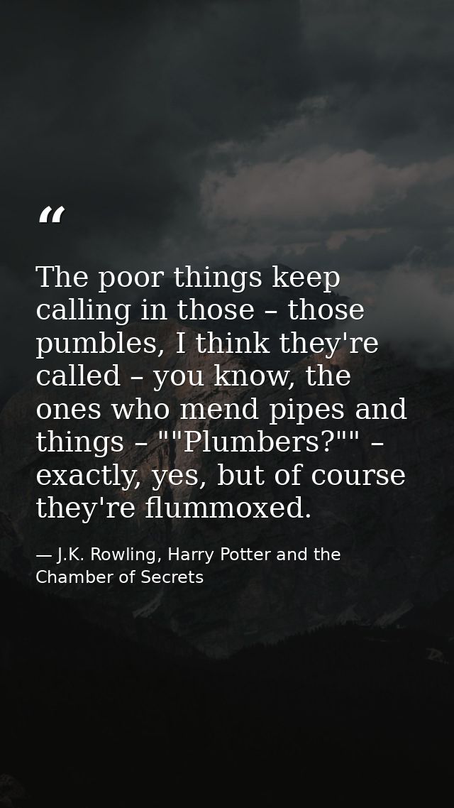 The poor things keep calling in those – those pumbles, I think they're called – you know, the ones who mend pipes and th — J.K. Rowling, Harry Potter and the Chamber of Secrets