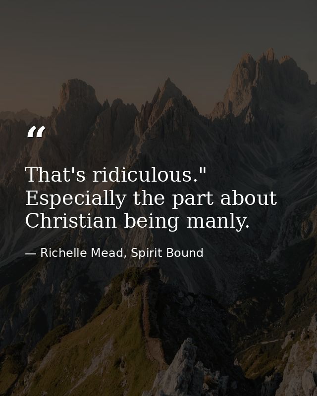 That's ridiculous." Especially the part about Christian being manly. — Richelle Mead, Spirit Bound