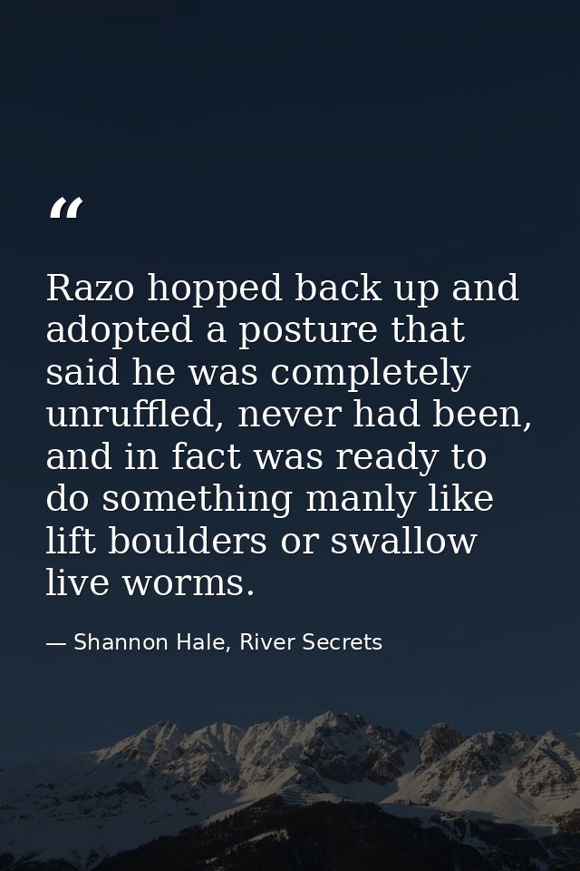 Razo hopped back up and adopted a posture that said he was completely unruffled, never had been, and in fact was ready t — Shannon Hale, River Secrets