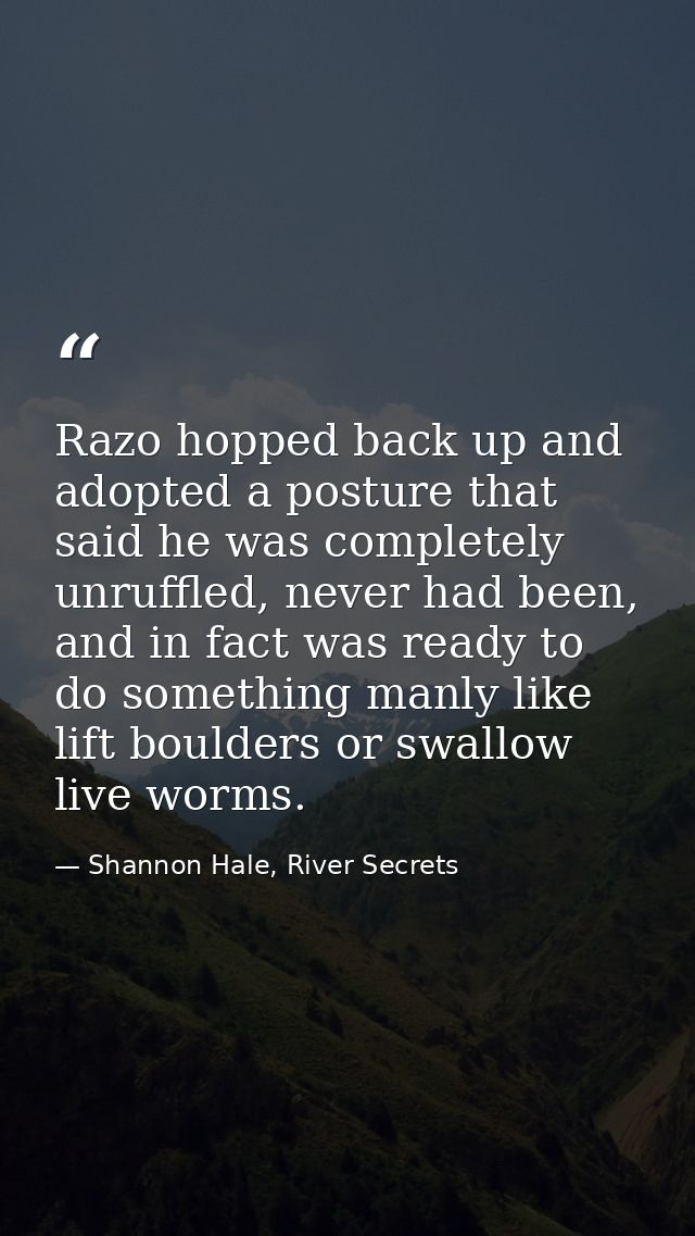 Razo hopped back up and adopted a posture that said he was completely unruffled, never had been, and in fact was ready t — Shannon Hale, River Secrets
