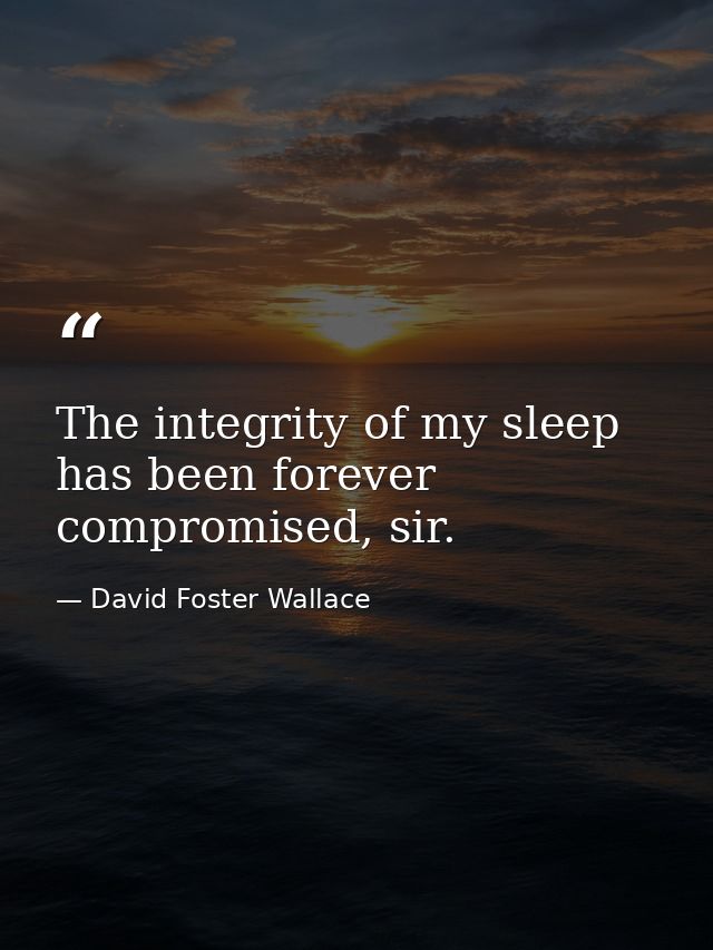 The integrity of my sleep has been forever compromised, sir. — David Foster Wallace