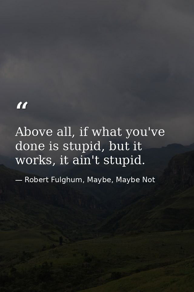 Above all, if what you've done is stupid, but it works, it ain't stupid. — Robert Fulghum, Maybe, Maybe Not