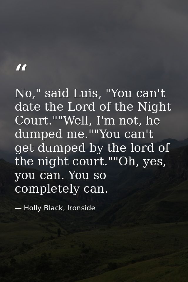 No," said Luis, "You can't date the Lord of the Night Court.""Well, I'm not, he dumped me.""You can't get dumped by the  — Holly Black, Ironside