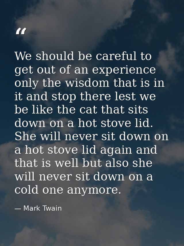 We should be careful to get out of an experience only the wisdom that is in it and stop there lest we be like the cat th — Mark Twain