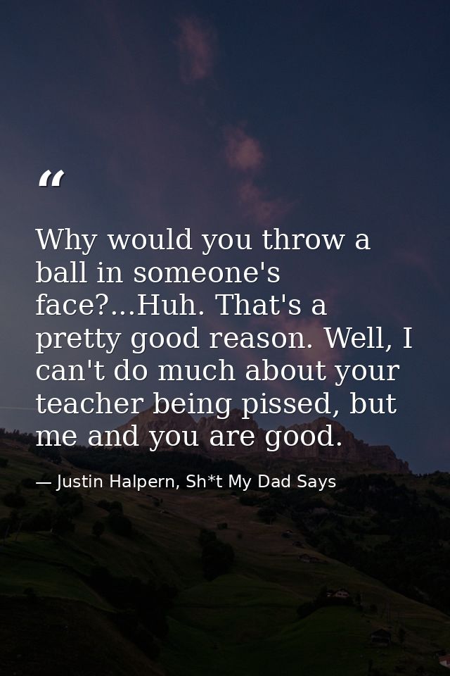 Why would you throw a ball in someone's face?...Huh. That's a pretty good reason. Well, I can't do much about your teach — Justin Halpern, Sh*t My Dad Says