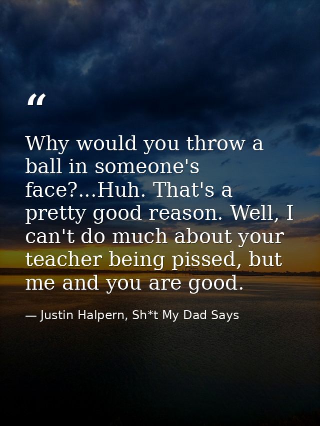 Why would you throw a ball in someone's face?...Huh. That's a pretty good reason. Well, I can't do much about your teach — Justin Halpern, Sh*t My Dad Says