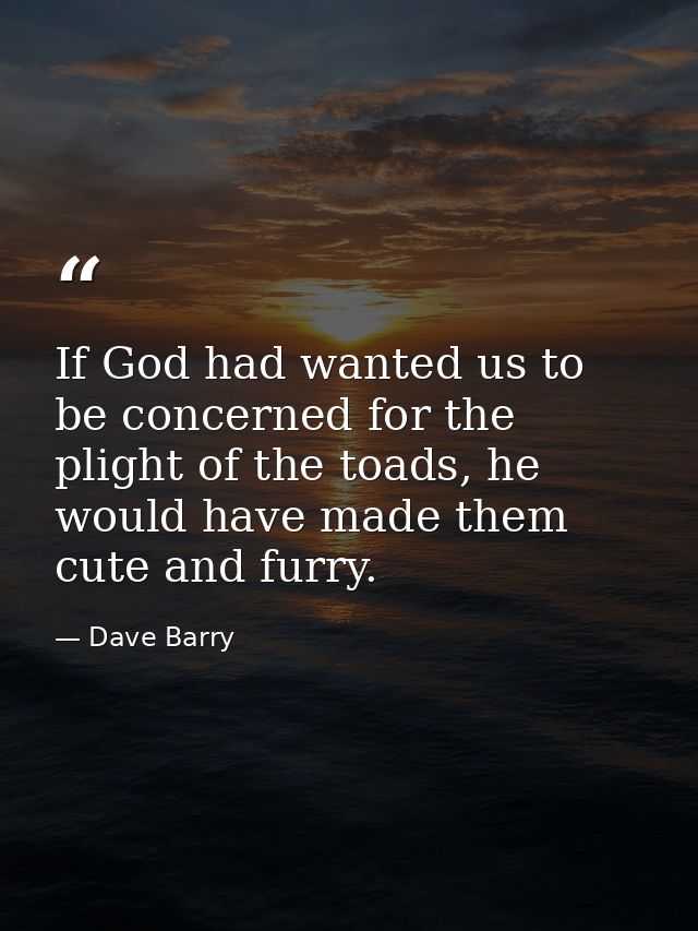If God had wanted us to be concerned for the plight of the toads, he would have made them cute and furry. — Dave Barry