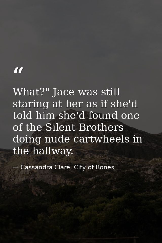 What?" Jace was still staring at her as if she'd told him she'd found one of the Silent Brothers doing nude cartwheels i — Cassandra Clare, City of Bones
