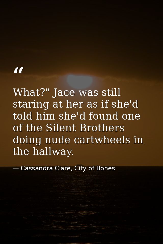 What?" Jace was still staring at her as if she'd told him she'd found one of the Silent Brothers doing nude cartwheels i — Cassandra Clare, City of Bones