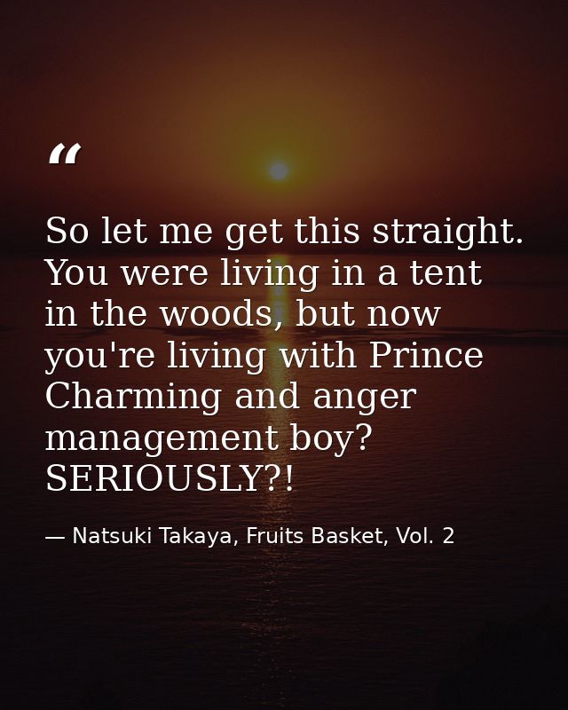 So let me get this straight. You were living in a tent in the woods, but now you're living with Prince Charming and ange — Natsuki Takaya, Fruits Basket, Vol. 2