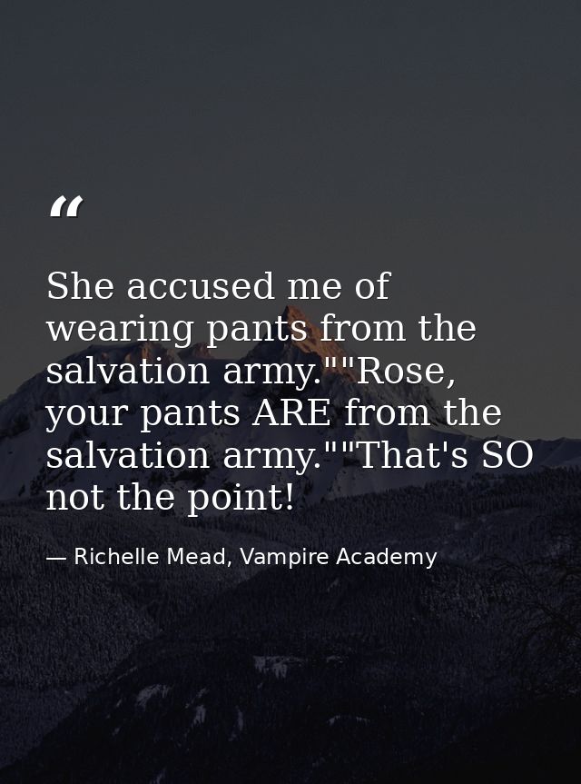 She accused me of wearing pants from the salvation army.""Rose, your pants ARE from the salvation army.""That's SO not t — Richelle Mead, Vampire Academy