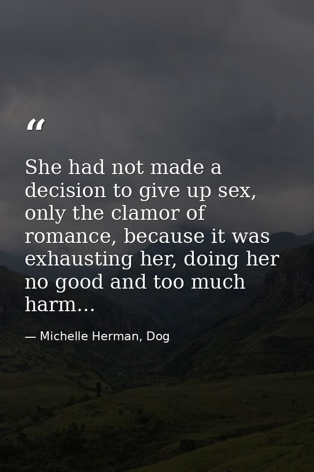 She had not made a decision to give up sex, only the clamor of romance, because it was exhausting her, doing her no good — Michelle Herman, Dog