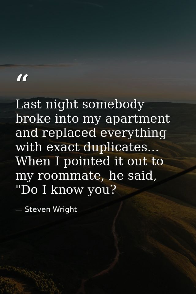 Last night somebody broke into my apartment and replaced everything with exact duplicates... When I pointed it out to my — Steven Wright