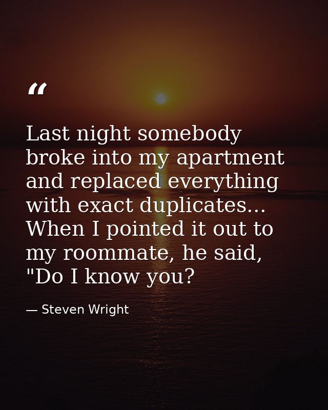Last night somebody broke into my apartment and replaced everything with exact duplicates... When I pointed it out to my — Steven Wright