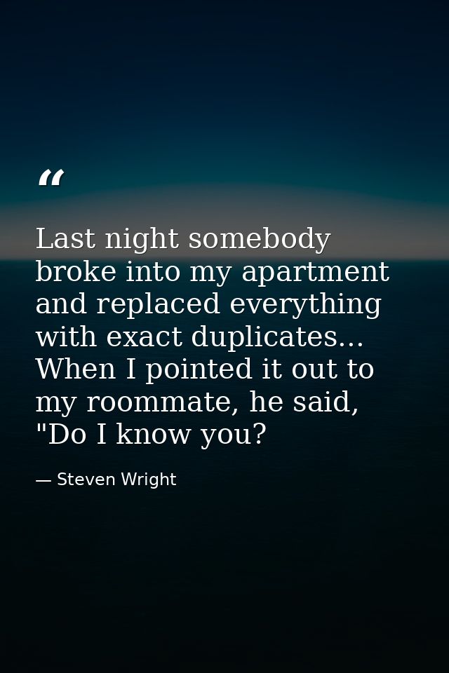 Last night somebody broke into my apartment and replaced everything with exact duplicates... When I pointed it out to my — Steven Wright
