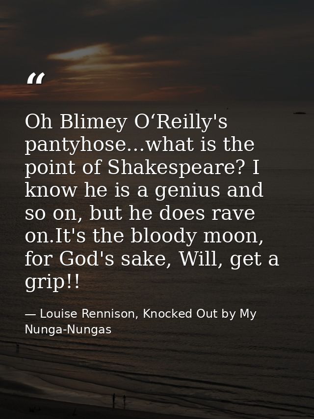 Oh Blimey O‘Reilly's pantyhose...what is the point of Shakespeare? I know he is a genius and so on, but he does rave on. — Louise Rennison, Knocked Out by My Nunga-Nungas