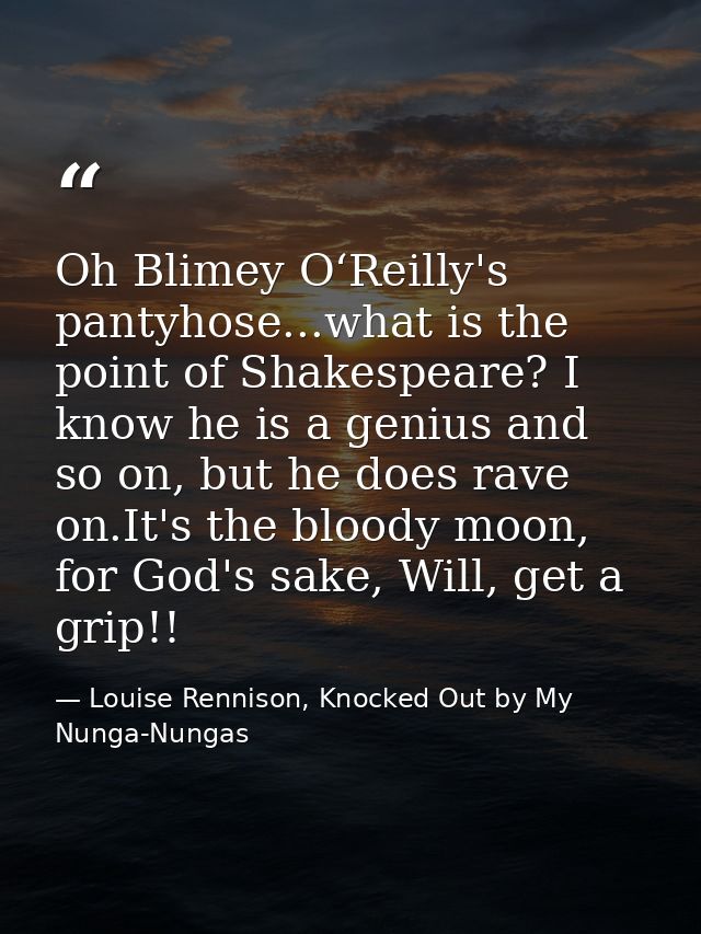 Oh Blimey O‘Reilly's pantyhose...what is the point of Shakespeare? I know he is a genius and so on, but he does rave on. — Louise Rennison, Knocked Out by My Nunga-Nungas