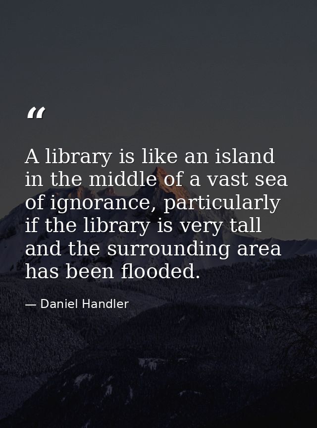 A library is like an island in the middle of a vast sea of ignorance, particularly if the library is very tall and the s — Daniel Handler