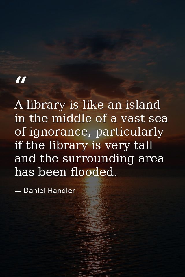 A library is like an island in the middle of a vast sea of ignorance, particularly if the library is very tall and the s — Daniel Handler