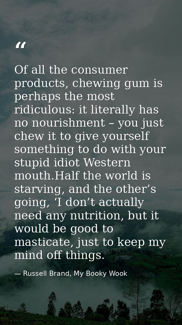 Of all the consumer products, chewing gum is perhaps the most ridiculous: it literally has no nourishment – you just che — Russell Brand, My Booky Wook