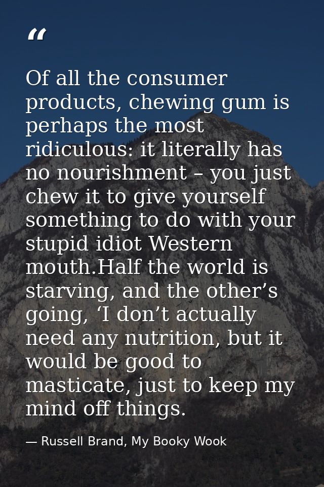 Of all the consumer products, chewing gum is perhaps the most ridiculous: it literally has no nourishment – you just che — Russell Brand, My Booky Wook