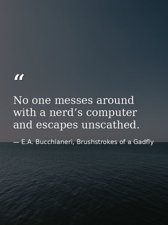 No one messes around with a nerd’s computer and escapes unscathed. — E.A. Bucchianeri, Brushstrokes of a Gadfly
