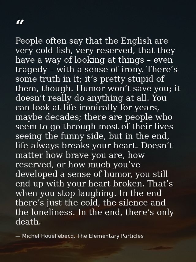 People often say that the English are very cold fish, very reserved, that they have a way of looking at things – even tr — Michel Houellebecq, The Elementary Particles