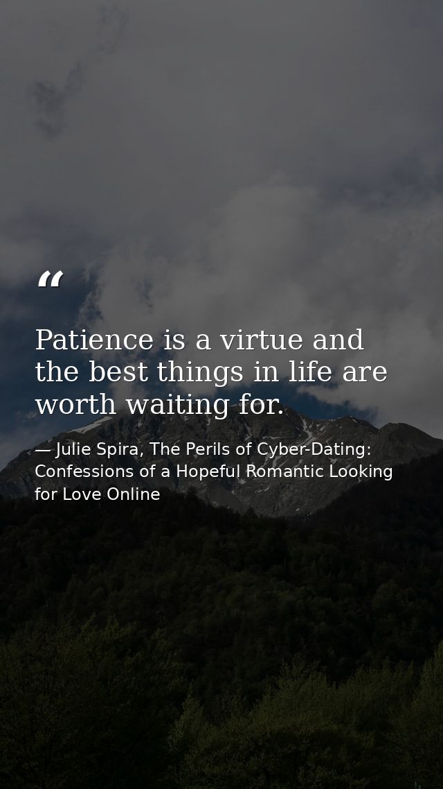 Patience is a virtue and the best things in life are worth waiting for. — Julie Spira, The Perils of Cyber-Dating: Confessions of a Hopeful Romantic Looking for Love Online