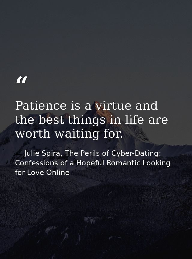 Patience is a virtue and the best things in life are worth waiting for. — Julie Spira, The Perils of Cyber-Dating: Confessions of a Hopeful Romantic Looking for Love Online