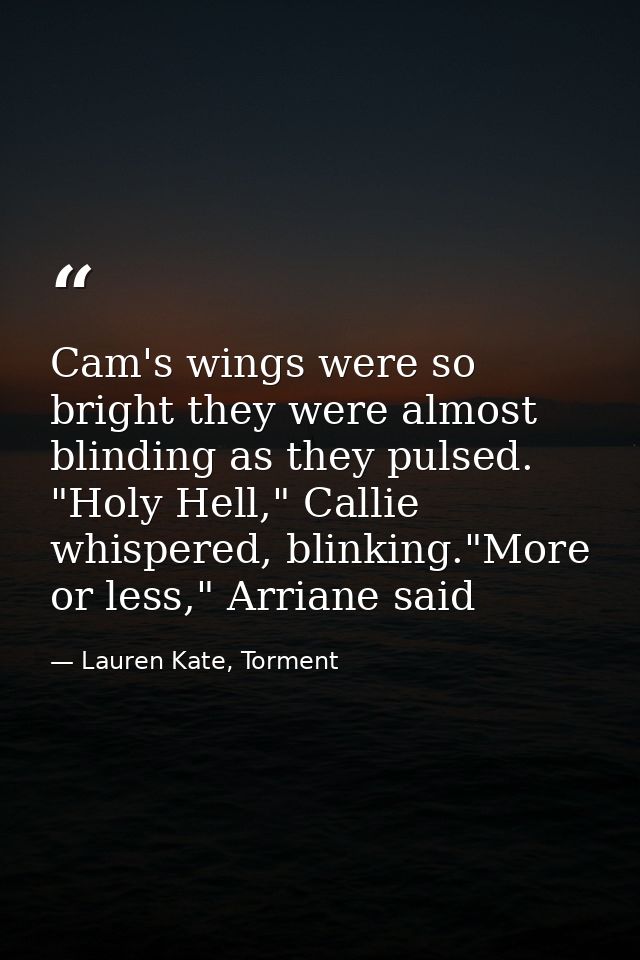 Cam's wings were so bright they were almost blinding as they pulsed. "Holy Hell," Callie whispered, blinking."More or le — Lauren Kate, Torment