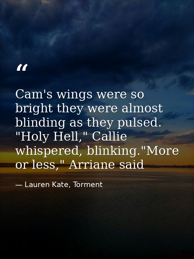 Cam's wings were so bright they were almost blinding as they pulsed. "Holy Hell," Callie whispered, blinking."More or le — Lauren Kate, Torment
