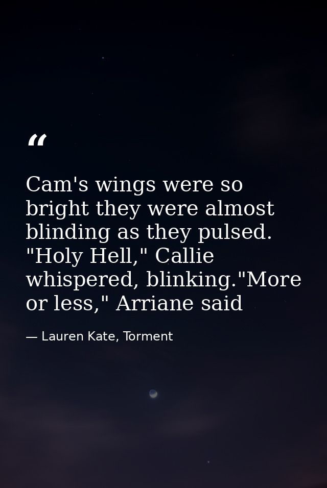 Cam's wings were so bright they were almost blinding as they pulsed. "Holy Hell," Callie whispered, blinking."More or le — Lauren Kate, Torment