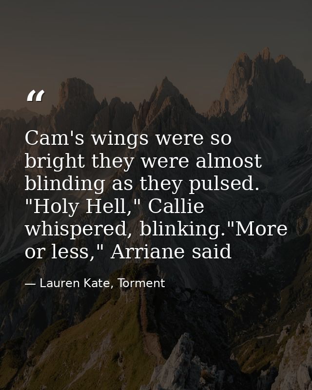 Cam's wings were so bright they were almost blinding as they pulsed. "Holy Hell," Callie whispered, blinking."More or le — Lauren Kate, Torment