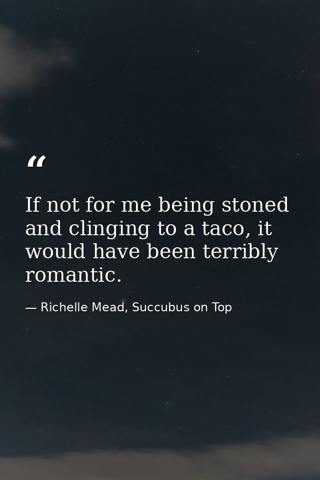 If not for me being stoned and clinging to a taco, it would have been terribly romantic. — Richelle Mead, Succubus on Top