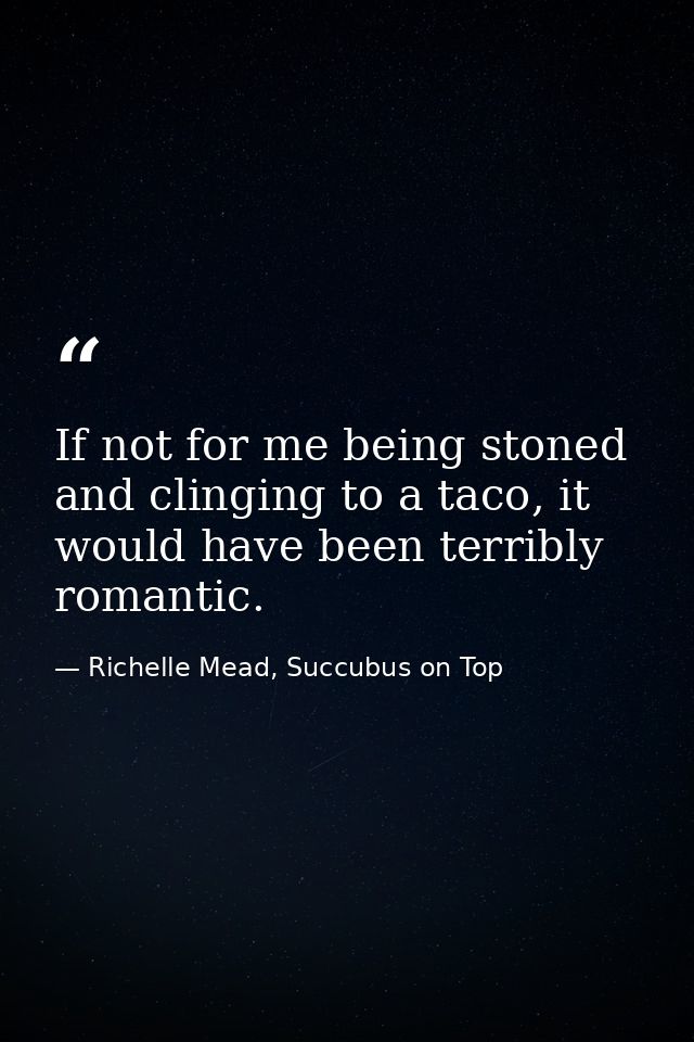 If not for me being stoned and clinging to a taco, it would have been terribly romantic. — Richelle Mead, Succubus on Top