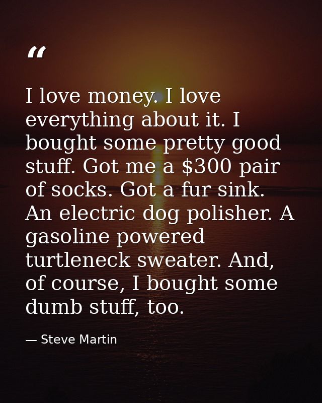 I love money. I love everything about it. I bought some pretty good stuff. Got me a $300 pair of socks. Got a fur sink.  — Steve Martin