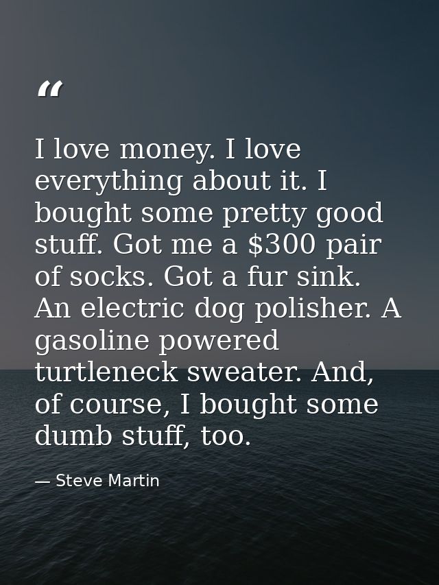 I love money. I love everything about it. I bought some pretty good stuff. Got me a $300 pair of socks. Got a fur sink.  — Steve Martin