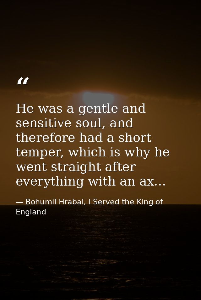 He was a gentle and sensitive soul, and therefore had a short temper, which is why he went straight after everything wit — Bohumil Hrabal, I Served the King of England