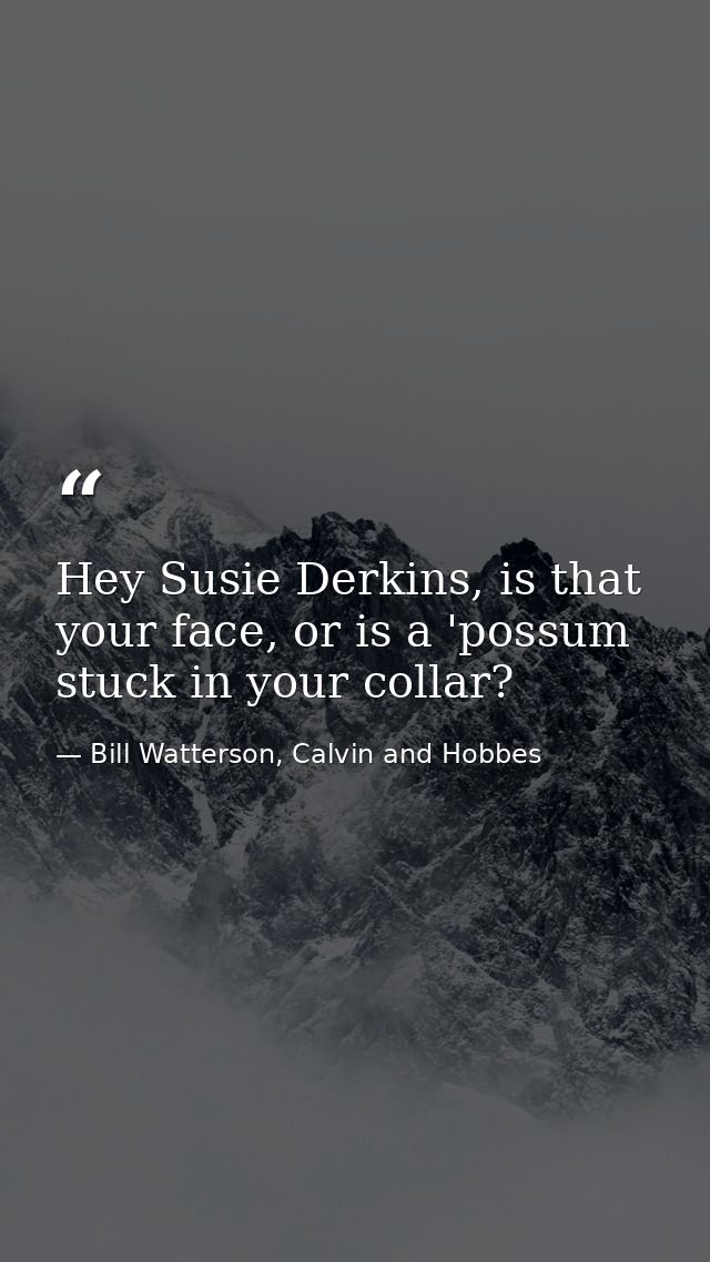Hey Susie Derkins, is that your face, or is a 'possum stuck in your collar? — Bill Watterson, Calvin and Hobbes