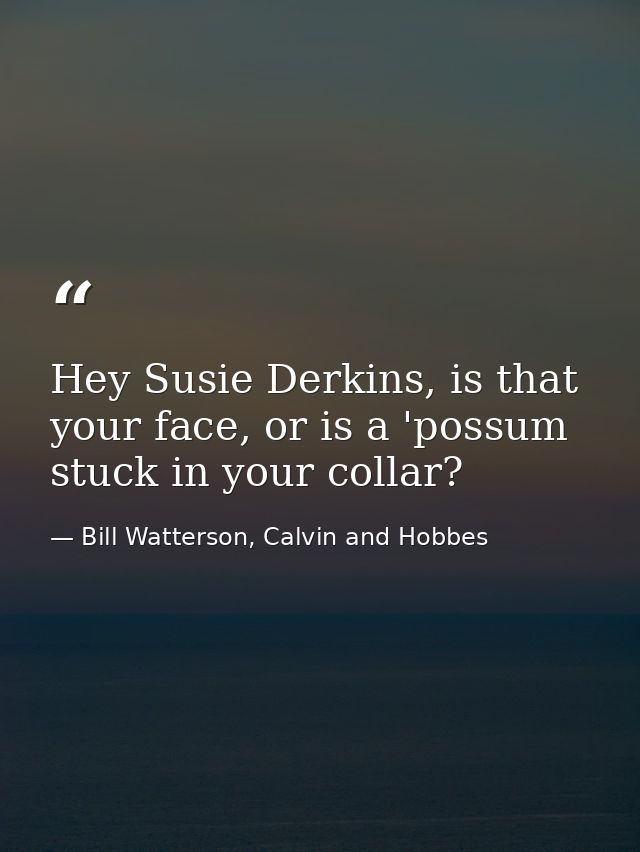 Hey Susie Derkins, is that your face, or is a 'possum stuck in your collar? — Bill Watterson, Calvin and Hobbes