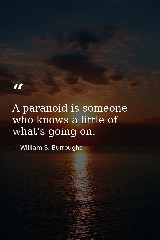 A paranoid is someone who knows a little of what's going on. — William S. Burroughs