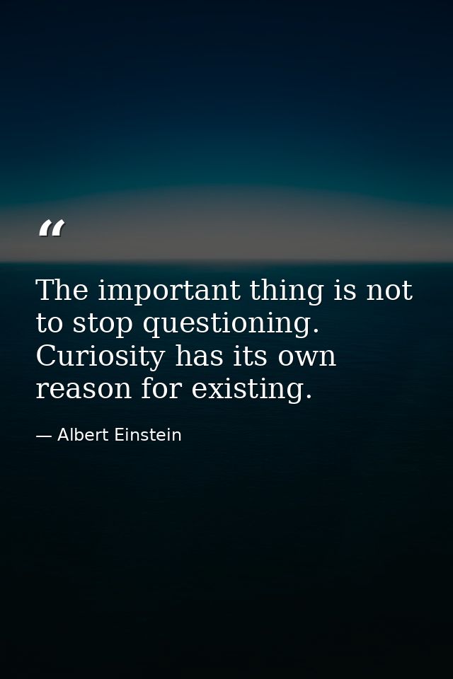 The important thing is not to stop questioning. Curiosity has its own reason for existing. — Albert Einstein