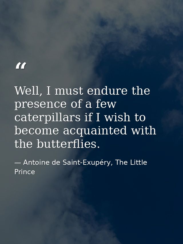 Well, I must endure the presence of a few caterpillars if I wish to become acquainted with the butterflies. — Antoine de Saint-Exupéry, The Little Prince
