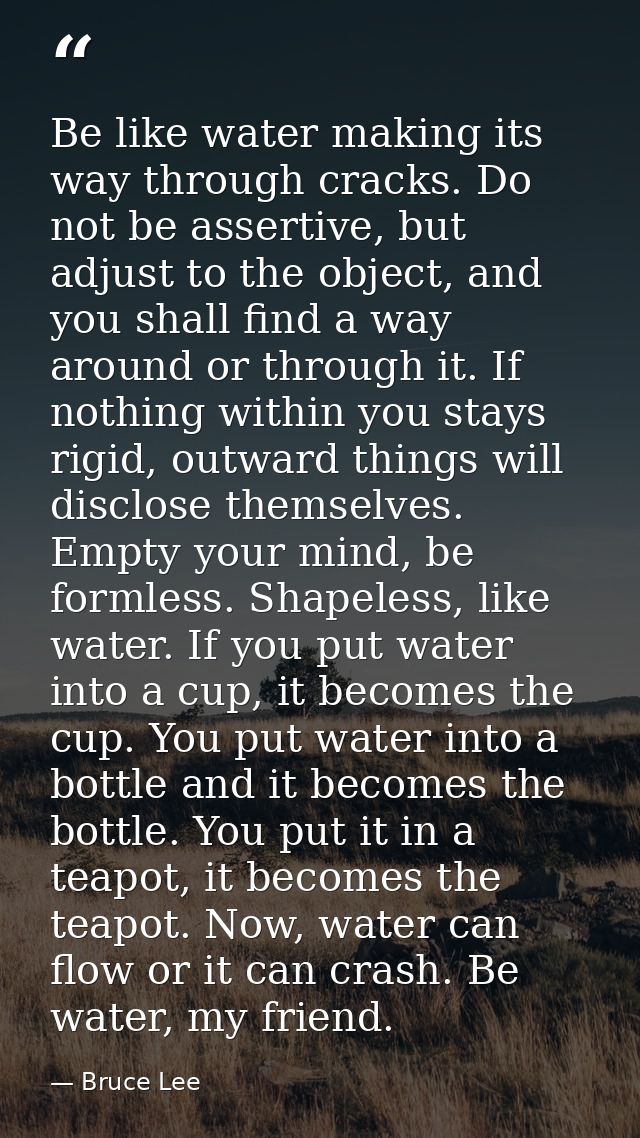 Be like water making its way through cracks. Do not be assertive, but adjust to the object, and you shall find a way aro — Bruce Lee