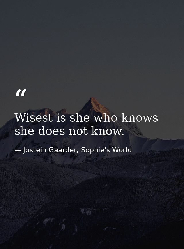 Wisest is she who knows she does not know. — Jostein Gaarder, Sophie's World