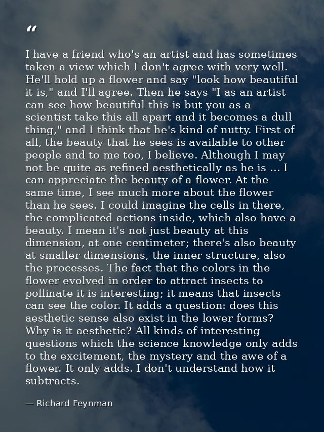 I have a friend who's an artist and has sometimes taken a view which I don't agree with very well. He'll hold up a flowe — Richard Feynman