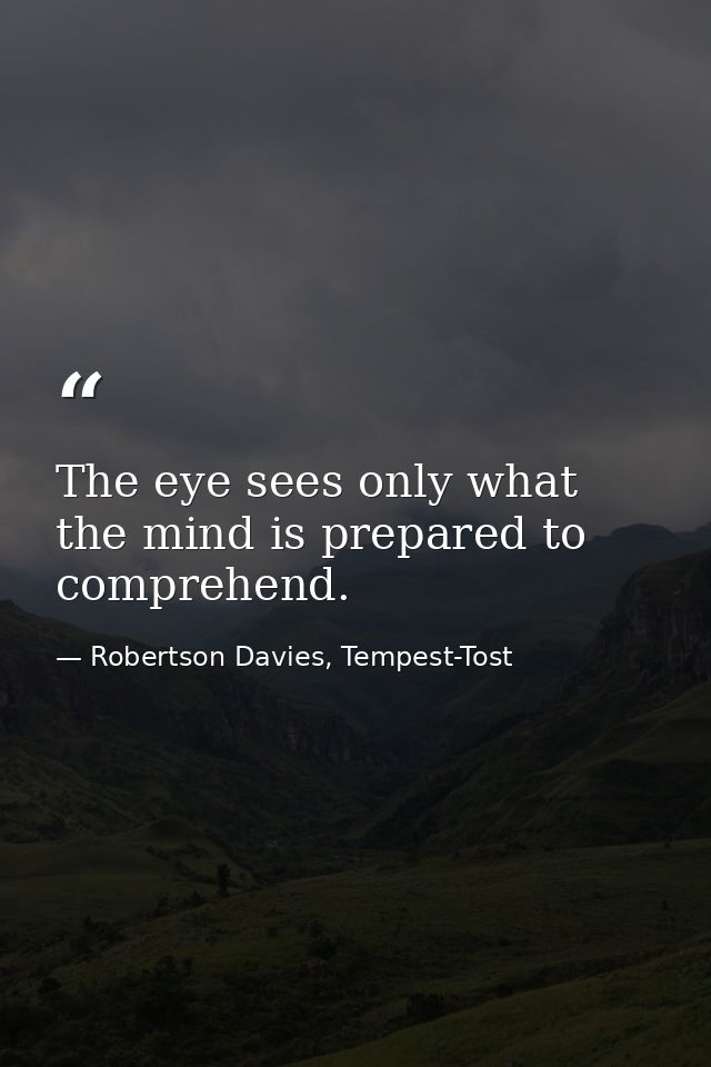 The eye sees only what the mind is prepared to comprehend. — Robertson Davies, Tempest-Tost