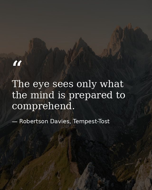 The eye sees only what the mind is prepared to comprehend. — Robertson Davies, Tempest-Tost