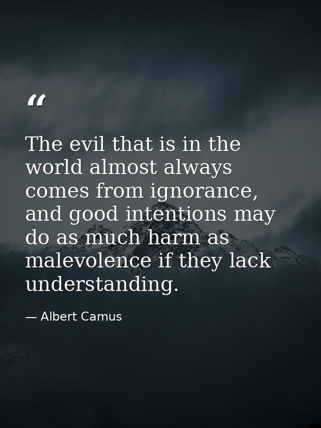 The evil that is in the world almost always comes from ignorance, and good intentions may do as much harm as malevolence — Albert Camus
